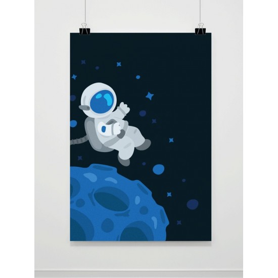 Modrý plagát na stenu s kozmonautom