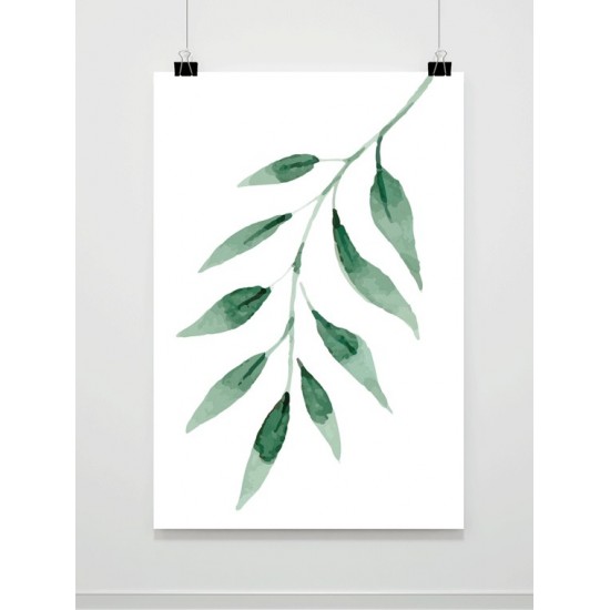 Biely plagát na stenu s motívom zelených listov