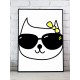 Čiernobiely detský plagát s motívom mačičky s okuliarmi