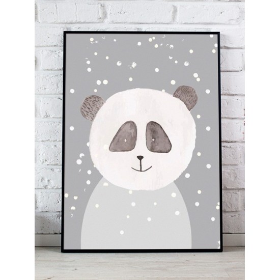 Sivý detský plagát so zimným motívom pandy