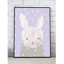 Sivý detský plagát so zimným motívom zajačika