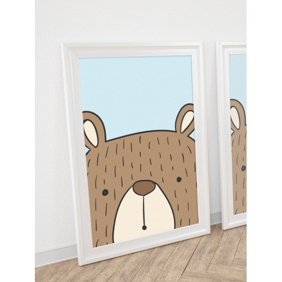 Modrý plagát na stenu do detskej izby s motívom medveďa