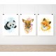 Detská sada 3 plagátov s motívom akvarelových zvieratiek