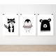 Čiernobiela detská škandinávska sada 3 plagátov so zvieratkami