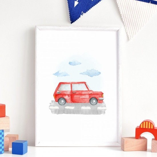 Detský plagát na stenu s malýcm červeným autom