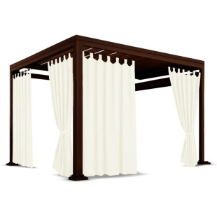 Nepremokavý terasový záves so zavesením na pásky v krémovej farbe so stuhou na uviazanie