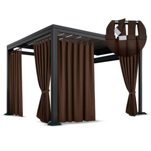 Nepremokavý terasový záves so zavesením na pásky v hnedej farbe so stuhou na uviazanie