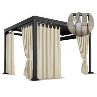 Nepremokavý terasový záves so zavesením na pásky v béžovej farbe so stuhou na uviazanie