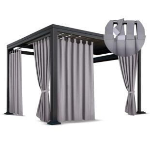 Nepremokavý terasový záves so zavesením na pásky v sivej farbe so stuhou na uviazanie