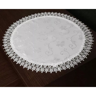 Dekoračný obrúsok v bielej farbe s kvetinami a čipkou