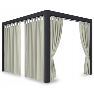 Záves so zavesením na pásky nepremokavý na terasu/altánok v béžovej farbe so stuhou na uviazanie