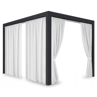 Záves so zavesením na tunel nepremokavý na terasu/altánok v bielej farbe so stuhou na uviazanie