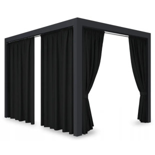 Záves so zavesením na tunel nepremokavý na terasu/altánok v čiernej farbe so stuhou na uviazanie