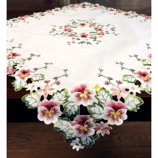 Dekoračný obrus biely s ružovými kvetmi