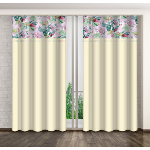 Dvojfarebný krémovo-ružový dekoračný záves s kvetinovým motívom