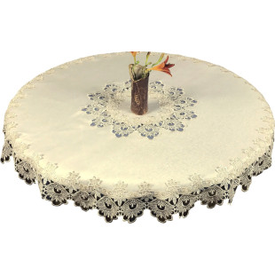 Béžový okrúhly dekoračný obrus na stôl s čipkou