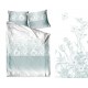 Mätovo-biela posteľná obliečka z bavlneného saténu s rastlinným motívom