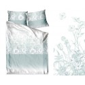 Mätovo-biela posteľná obliečka z bavlneného saténu s rastlinným motívom
