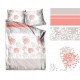 Bielo-béžová posteľná obliečka z bavlneného saténu s rastlinným motívom