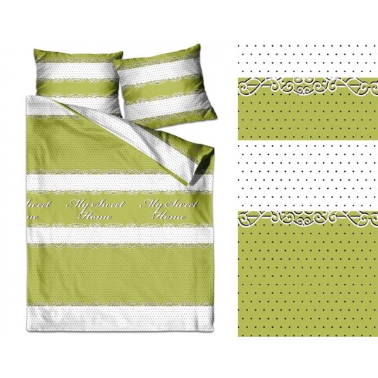 Zeleno biele bodkované posteľné obliečky zo saténovej bavlny 