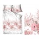 Biele obojstranné posteľné obliečky zo saténovej bavlny s rúžovými kvetmi