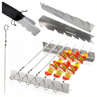 6 x Szpikulce do Szaszłyków Grilla z Podstawką Stalowe + Torba Stal Zestaw