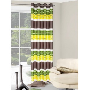 Hnedo-zeleno-žltý pruhovaný záves na okno 
