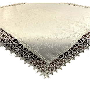 Dekoračný obrus krémový s lístočkami a čipkovaným lemom