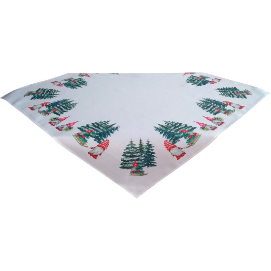 Vianočný obrus v bielej farbe so škriatkami a zdobením