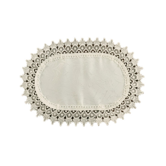 Obrúsok krémový s lístočkami a čipkovaným lemom