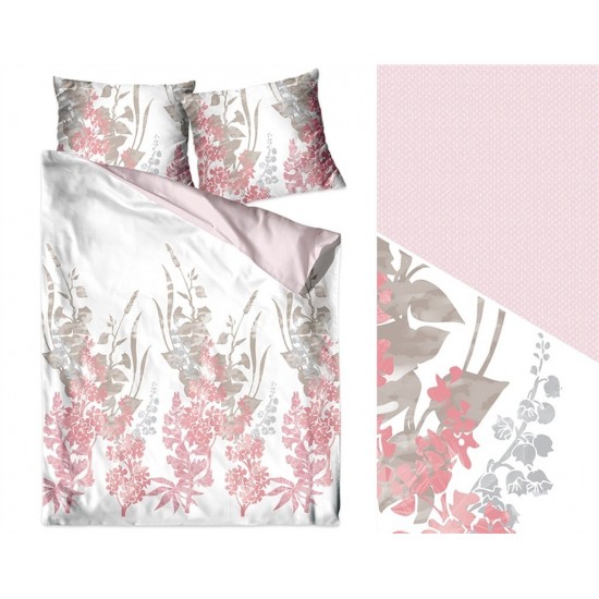 Elegantná biela bavlnená posteľná obliečka s ružovo sivými kvetmi