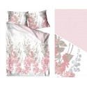 Elegantná biela bavlnená posteľná obliečka s ružovo sivými kvetmi