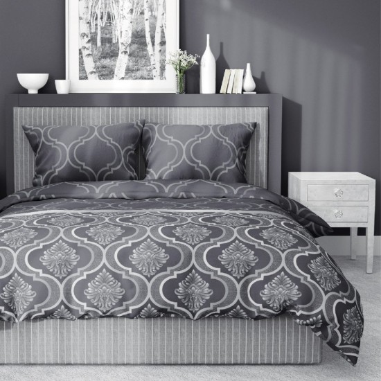 Bavlnené obojstranné posteľné obliečky v sivej farbe so vzorom