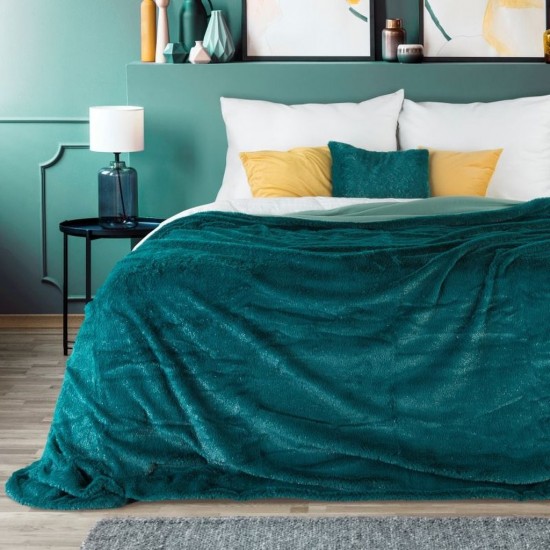 Tmavotyrkysový plyšový dekoračný prehoz na posteľ s krátkym vlasom 
