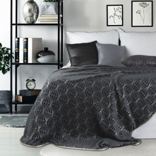 Obojstranná tmavosivá dekoračná deka na posteľ  so vzorom a lemovaním