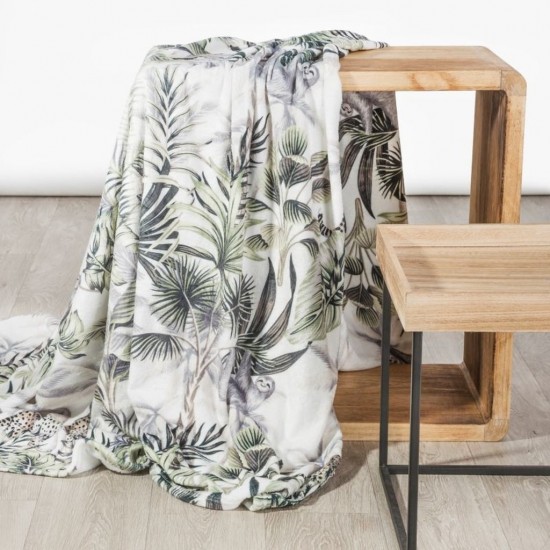 Biela dekoračná deka na posteľ s exotickým motívom