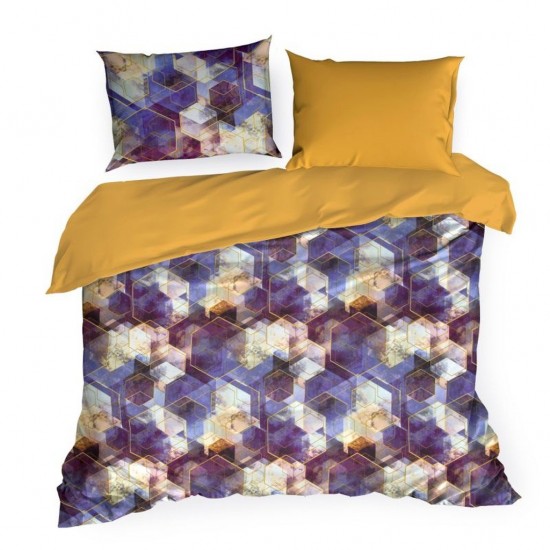 Žlto fialové posteľné obliečky zo saténovej bavlny so vzorom