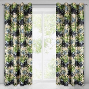 Sivozelený záves s rastlinným vzorom na kruhy