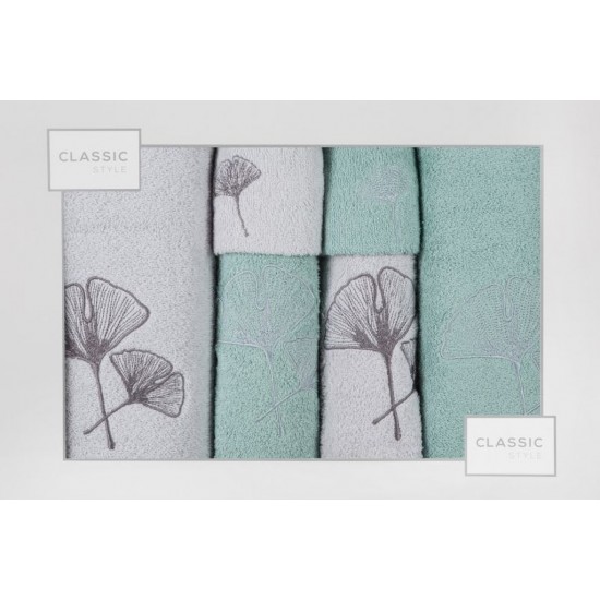 Sada 6 sivo-zelných ručníkov s rastlinným vzorom