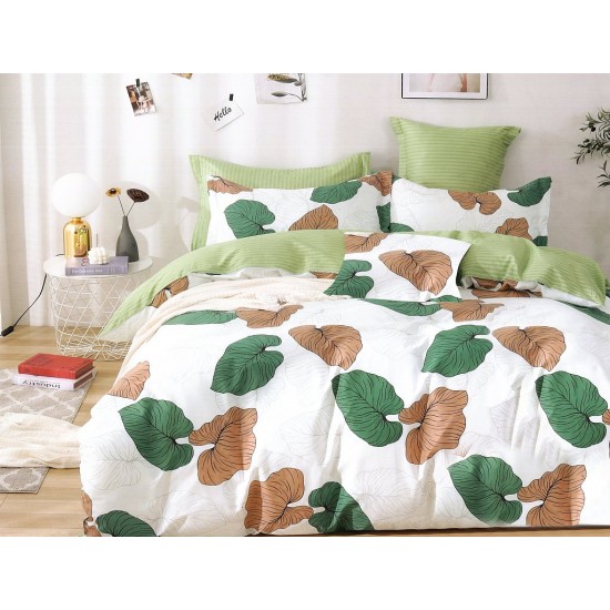 Biela posteľná obliečka zo saténovej bavlny s rastlinným vzorom