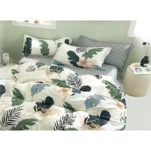 Krémová posteľná obliečka zo saténovej bavlny s rastlinným motívom