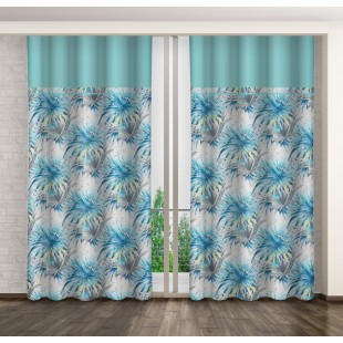 Modrý stredne zatemňujúci záves s rastlinným motívom