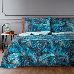 Modré posteľné obliečky s rastlinným motívom