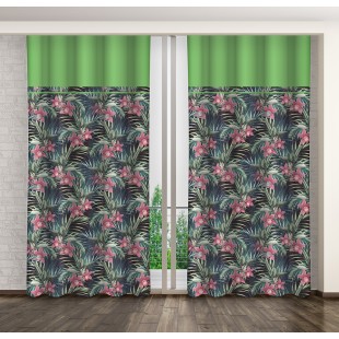 Zelený kvetinový stredne zatemňujúci záves