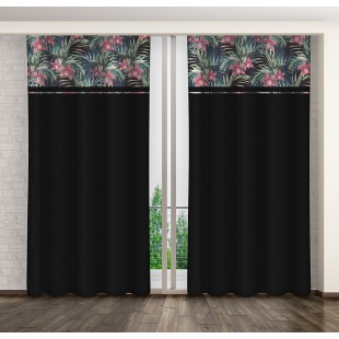 Čierny stredne zatemňovací záves s kvetinovým motívom