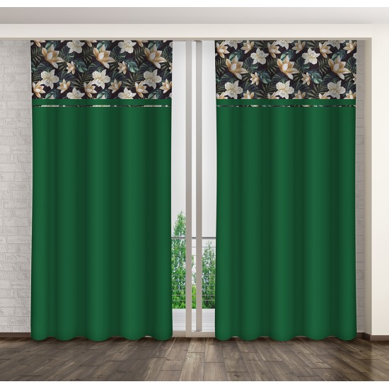 Zelený kvetovaný stredne zatemňujúci záves