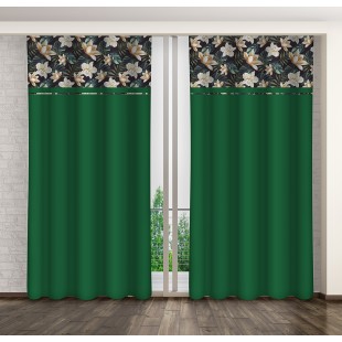 Zelený kvetovaný stredne zatemňujúci záves