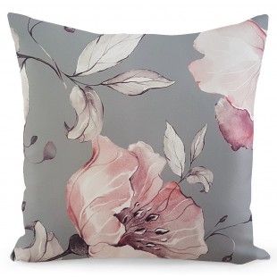 Sivá kvetinová obliečka na dekoračný vankúš