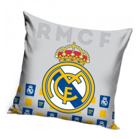 Sivá obliečka na vankúš s logom futbalového klubu Real Madrid