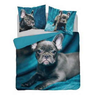 Tyrkysová bavlnená posteľná obliečka s motívom psíka